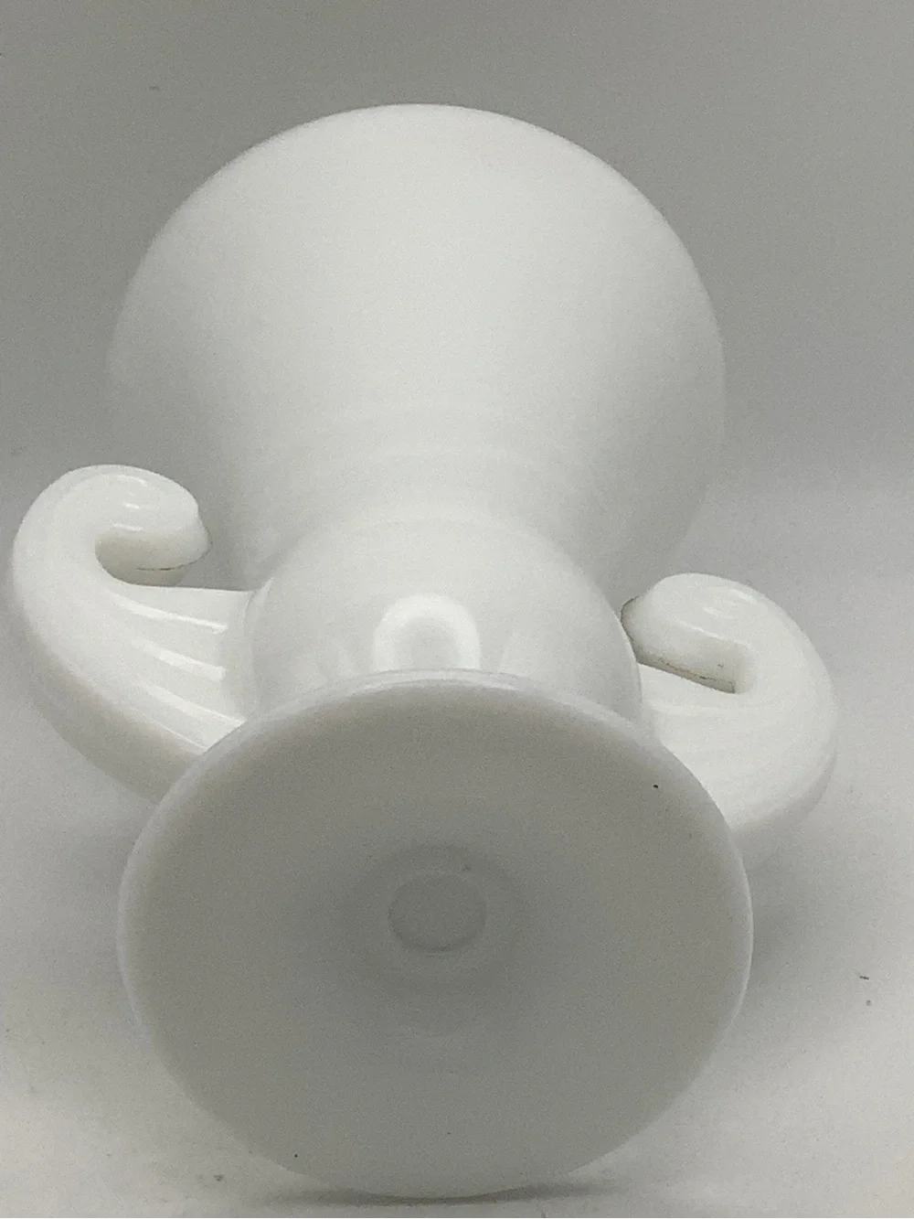 Smith Hand Made White Milk Glass Vase with Scrolled Handles